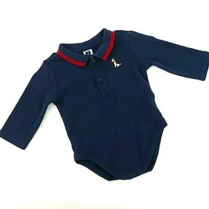 Janie and Jack Polo One Piece Dog Embossed Long Sleeve Navy 0-3 100% Cotton